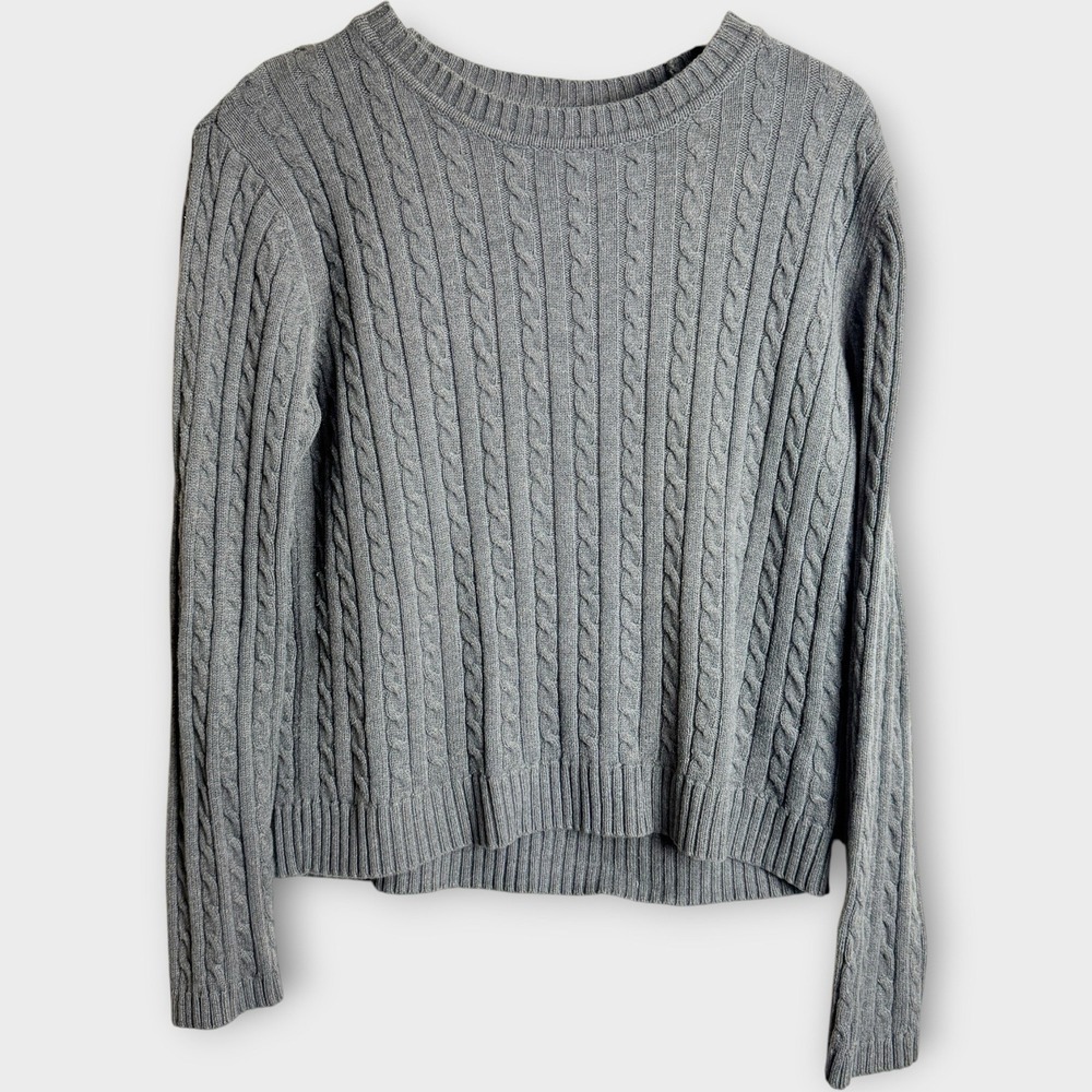 Croft & Barrow Small Gray Cable Knit Crewneck Sweater Preppy Light Academia